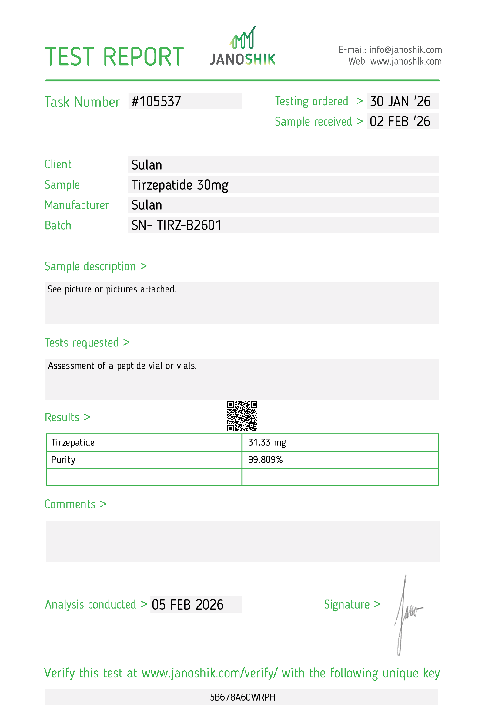 Tirzepatide 30mg Janoshik report